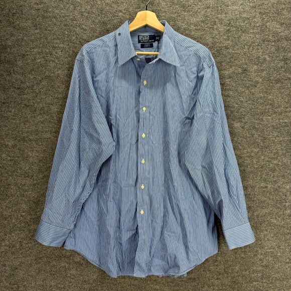 Ralph Lauren Shirt Men 17 Blue Striped Button Up Collared Andrew Classic Fit - Picture 1 of 7